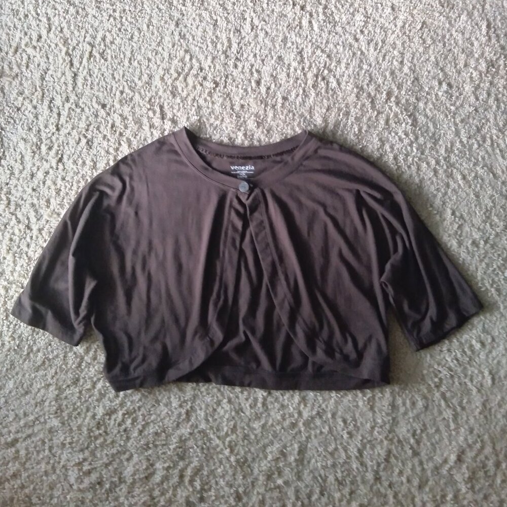 Vintage Y2K Venezia Dark Brown One Button Shrug Bolero Womens SIze 14-16